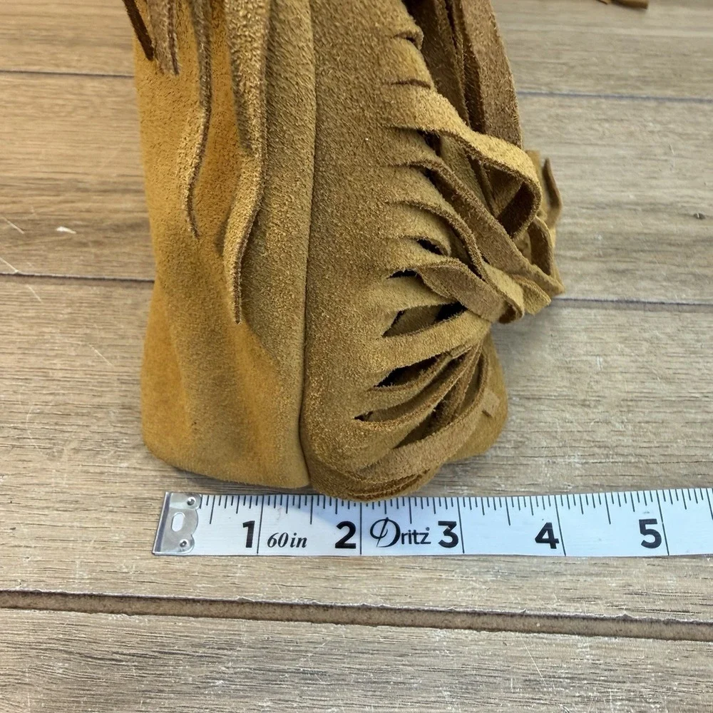 Divina Firenze Suede Fringe Hobo Bag Italian Leather Slouchy Boho Tote Tan